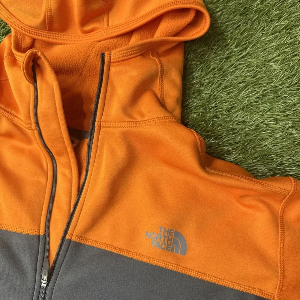 THE NORTH FACE Mens Sun Rise Full Zip Jacket Size Large Gray/Orange Hood Fleece
